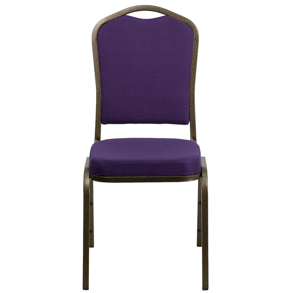 Crown Back Stacking Banquet Chair in Purple Fabric - Gold Vein Frame. Picture 5