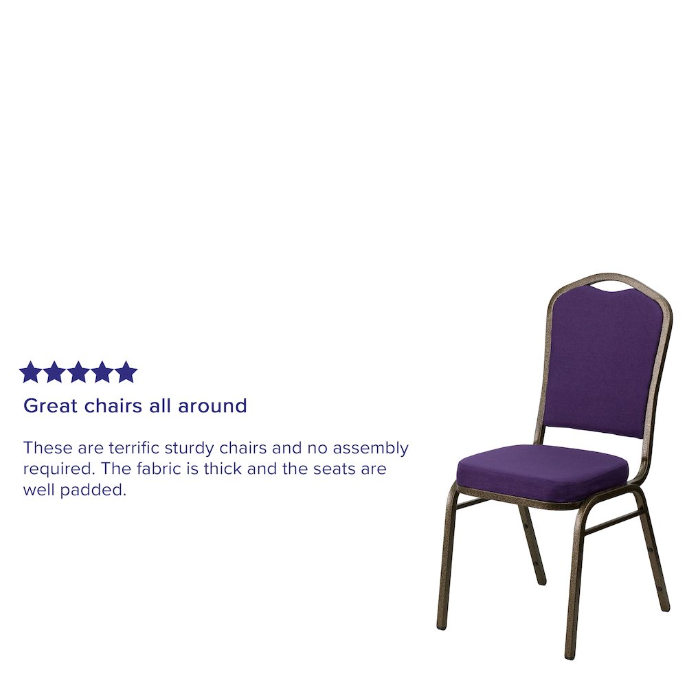 Crown Back Stacking Banquet Chair in Purple Fabric - Gold Vein Frame. Picture 10