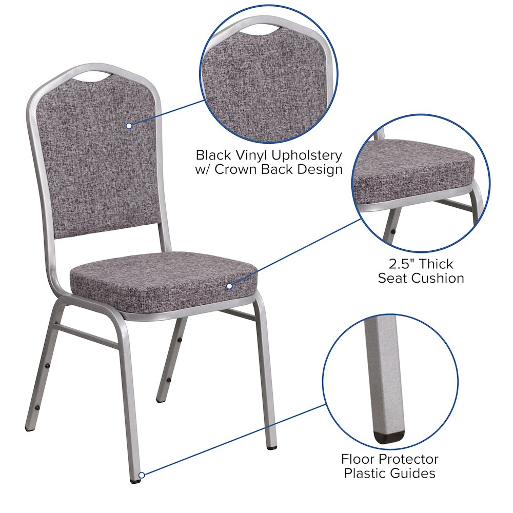 Crown Back Stacking Banquet Chair in Herringbone Fabric - Silver Frame. Picture 4