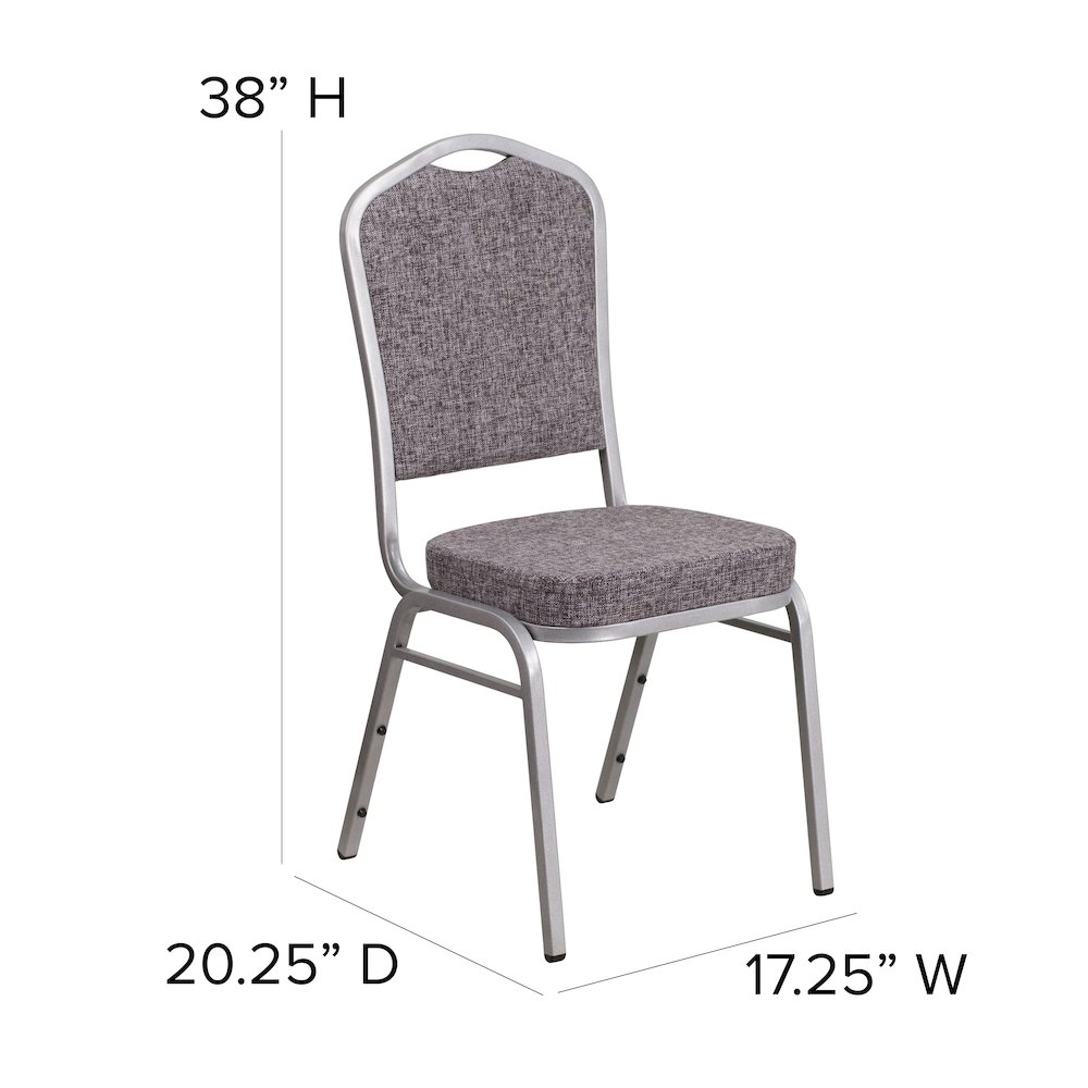 Crown Back Stacking Banquet Chair in Blue Fabric - Silver Frame. Picture 5