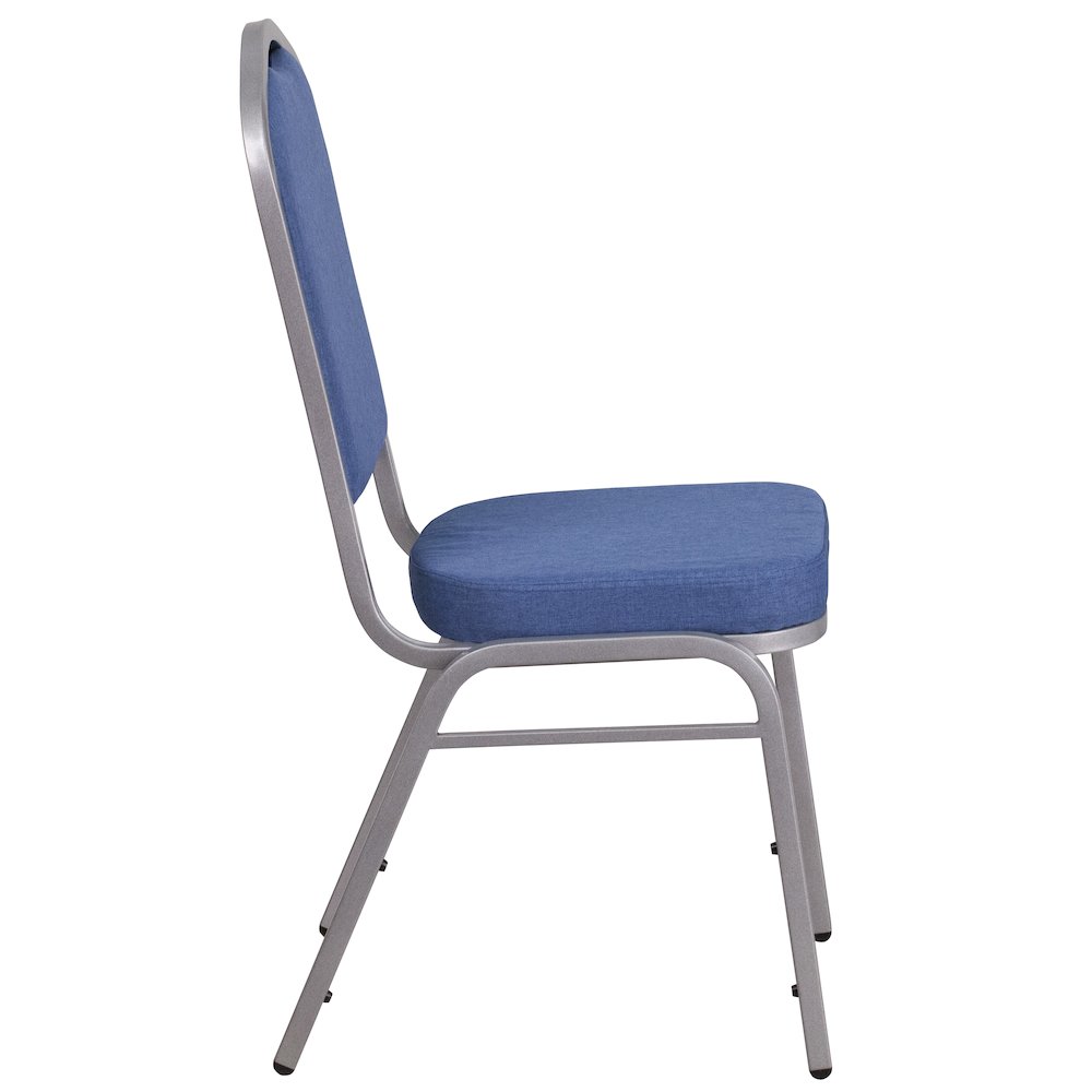 Crown Back Stacking Banquet Chair in Blue Fabric - Silver Frame. Picture 8