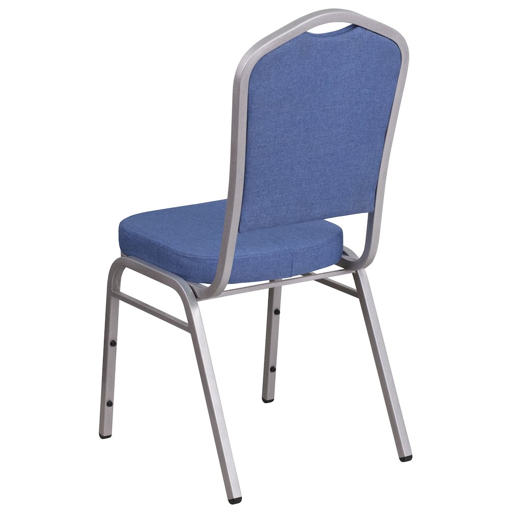 Crown Back Stacking Banquet Chair in Blue Fabric - Silver Frame. Picture 6