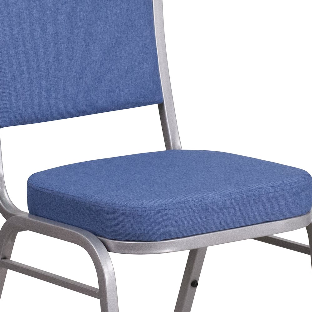 Crown Back Stacking Banquet Chair in Blue Fabric - Silver Frame. Picture 12