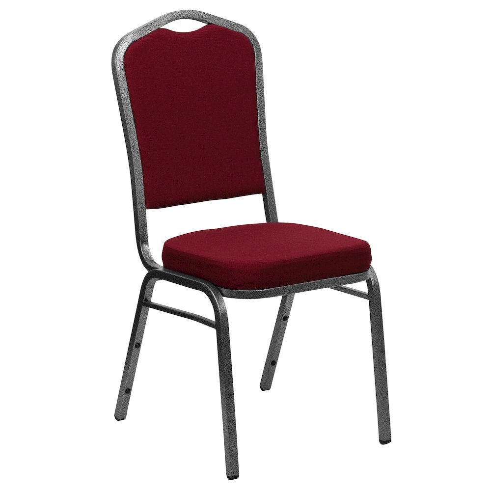 Crown Back Stacking Banquet Chair in Burgundy Fabric - Silver Vein Frame. Picture 1