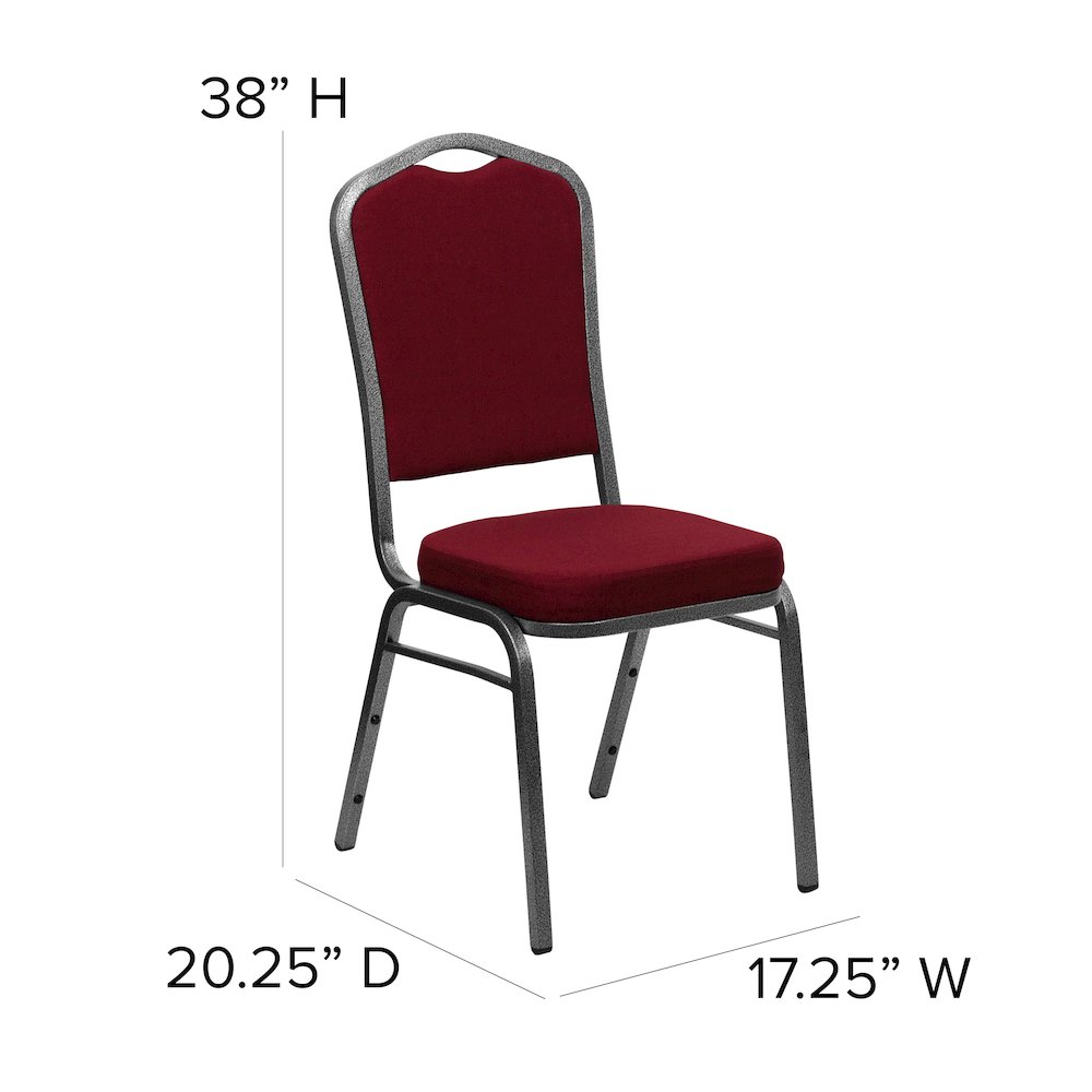 Crown Back Stacking Banquet Chair in Burgundy Fabric - Silver Vein Frame. Picture 6