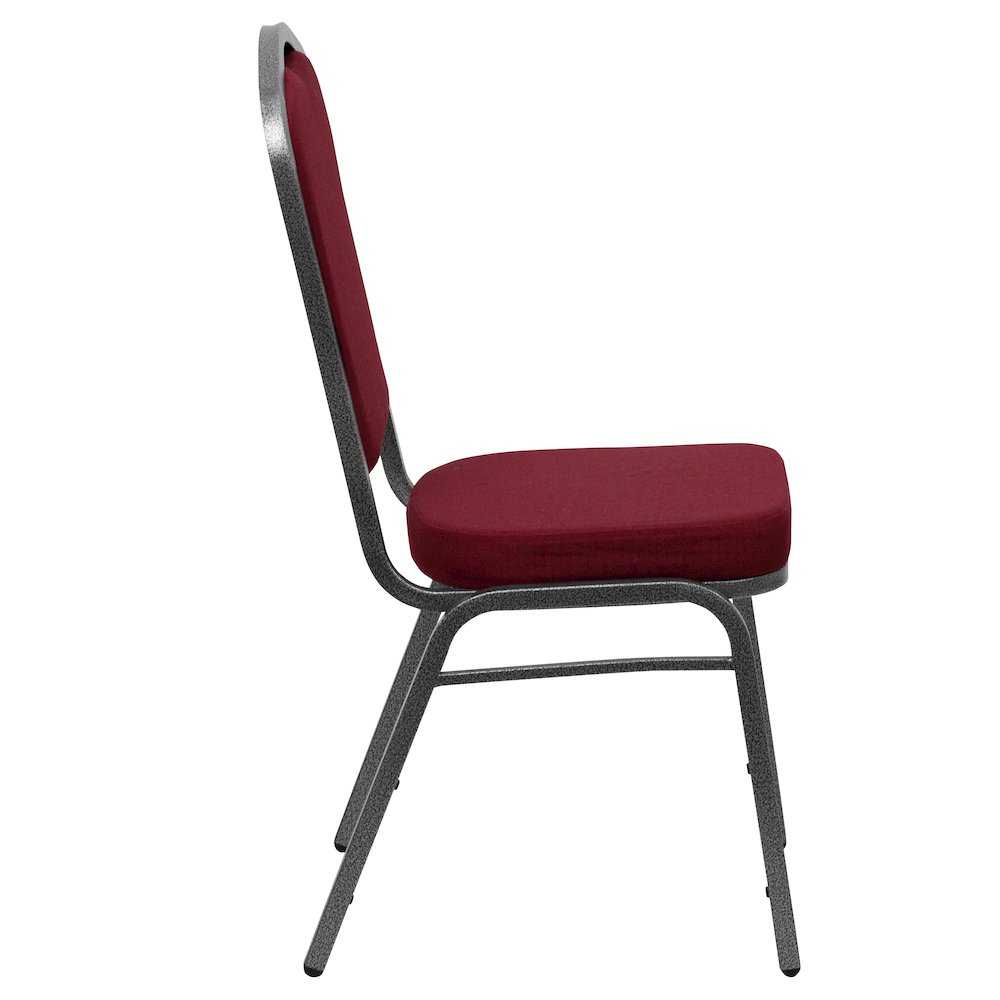 Crown Back Stacking Banquet Chair in Burgundy Fabric - Silver Vein Frame. Picture 9