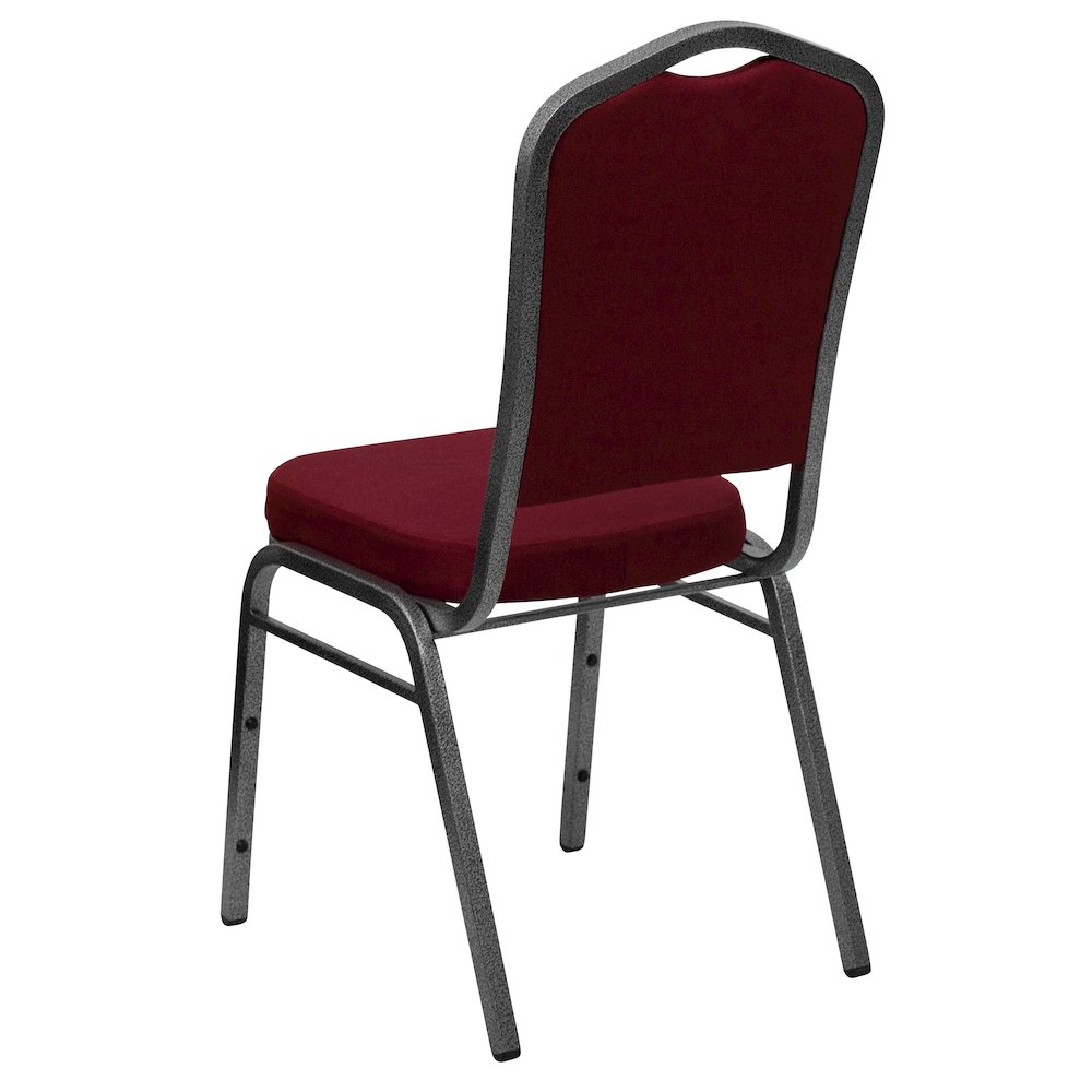 Crown Back Stacking Banquet Chair in Burgundy Fabric - Silver Vein Frame. Picture 7