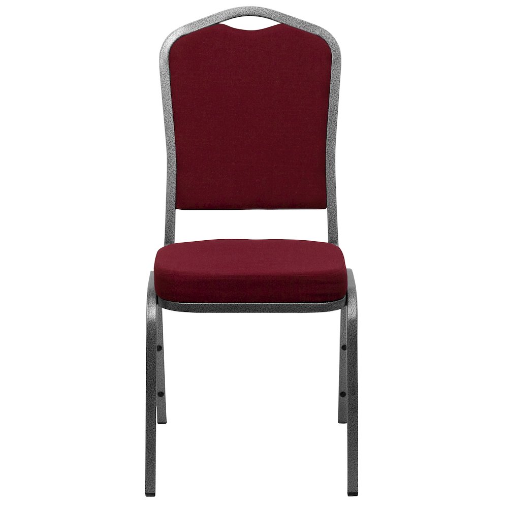 Crown Back Stacking Banquet Chair in Burgundy Fabric - Silver Vein Frame. Picture 10