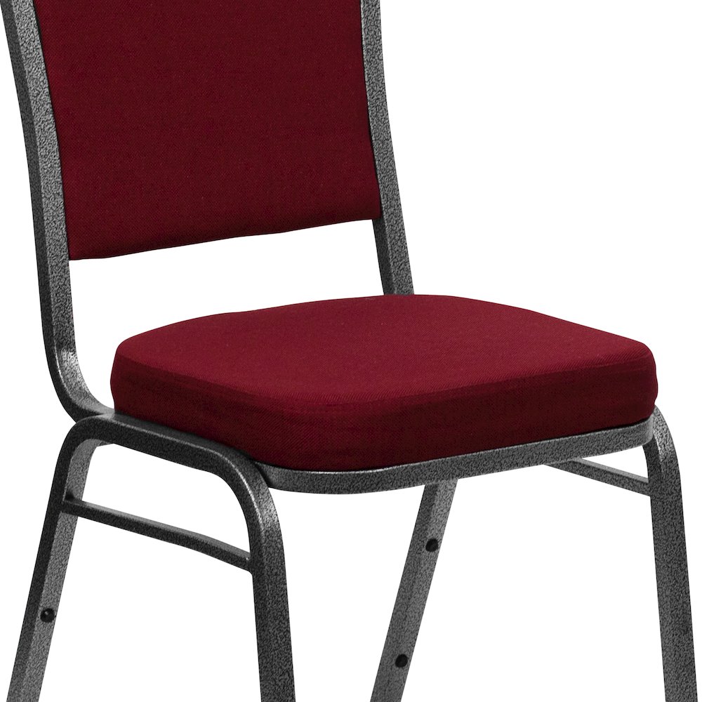Crown Back Stacking Banquet Chair in Burgundy Fabric - Silver Vein Frame. Picture 13