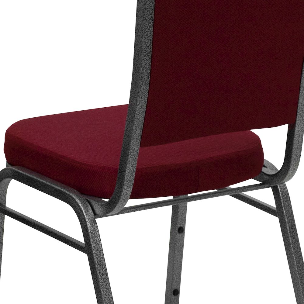 Crown Back Stacking Banquet Chair in Burgundy Fabric - Silver Vein Frame. Picture 12