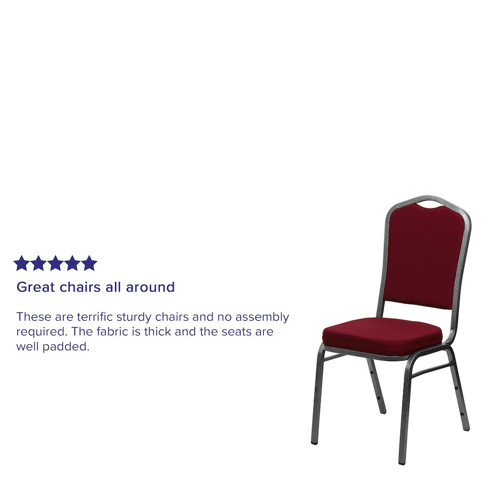 Crown Back Stacking Banquet Chair in Burgundy Fabric - Silver Vein Frame. Picture 4