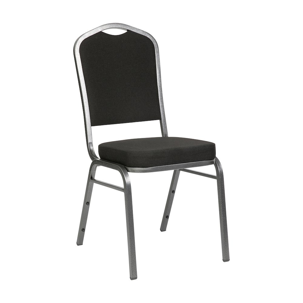 Crown Back Stacking Banquet Chair in Black Fabric - Silver Vein Frame. Picture 1