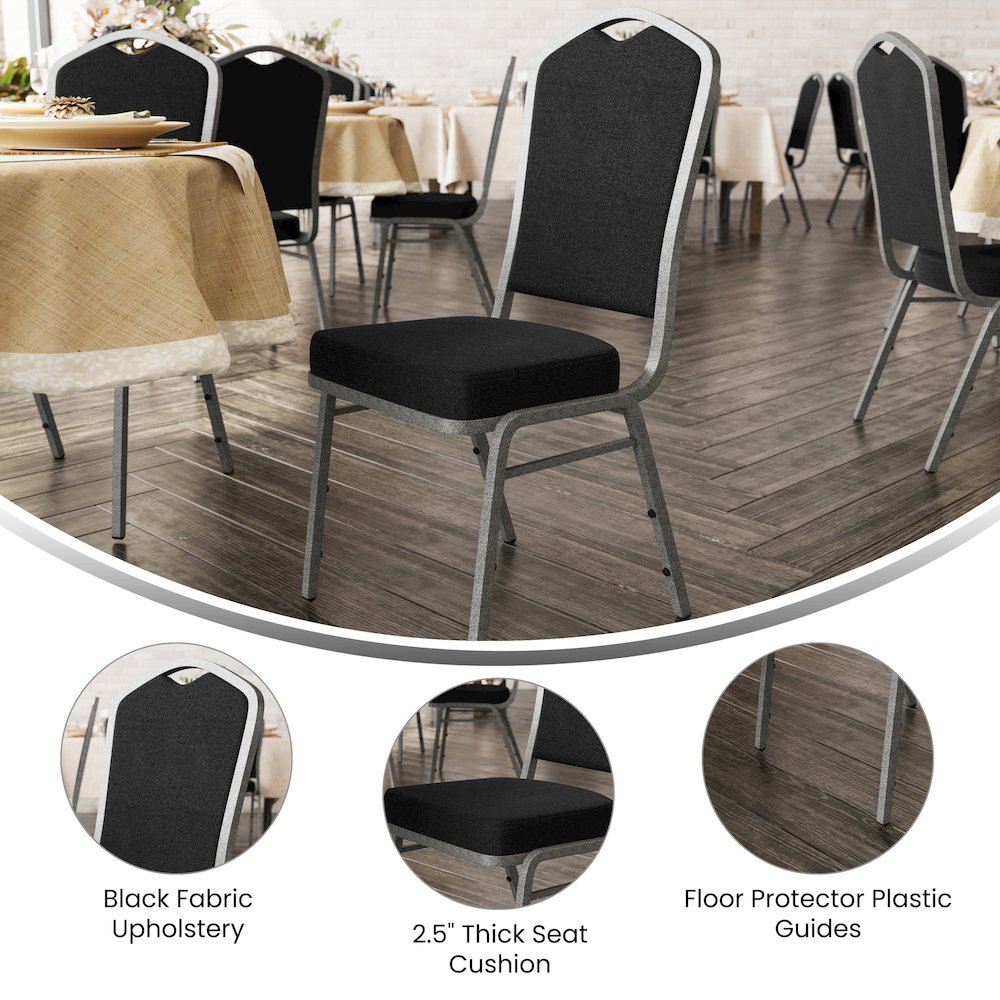 Crown Back Stacking Banquet Chair in Black Fabric - Silver Vein Frame. Picture 2