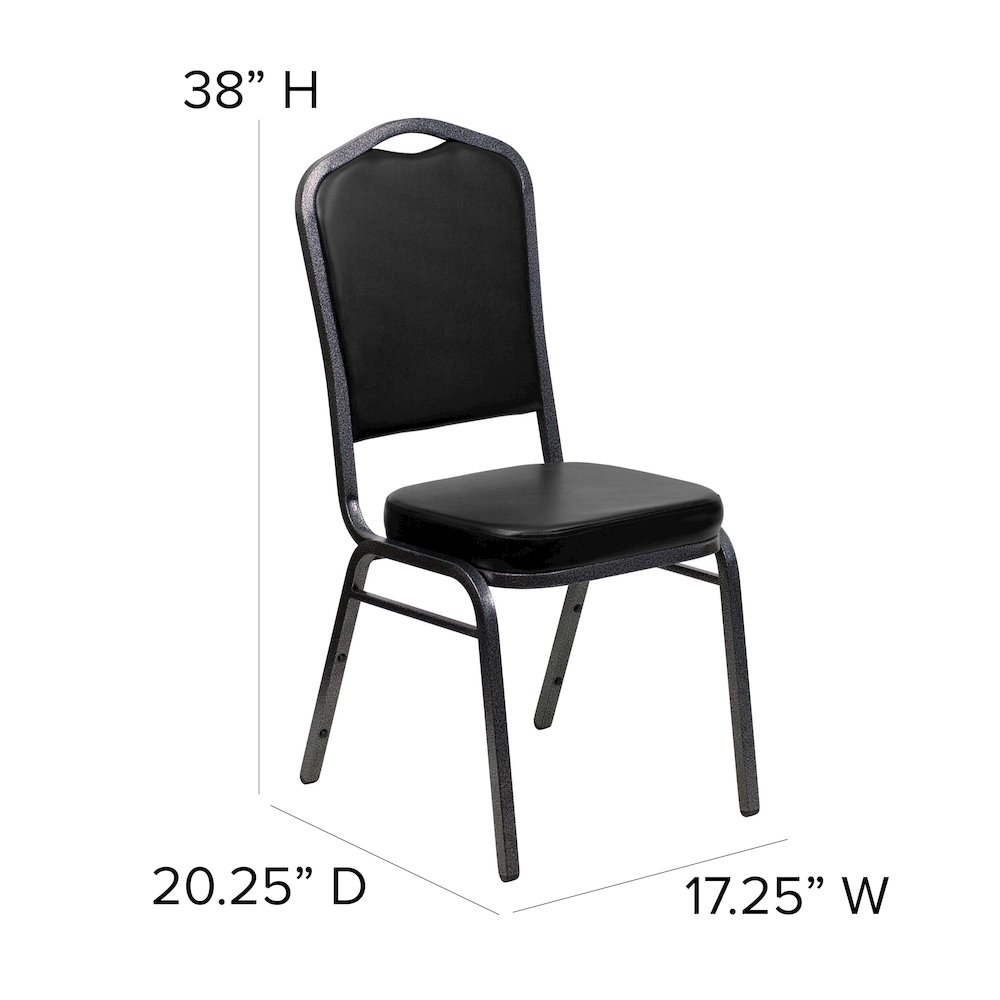 Crown Back Stacking Banquet Chair in Black Vinyl - Silver Vein Frame. Picture 6