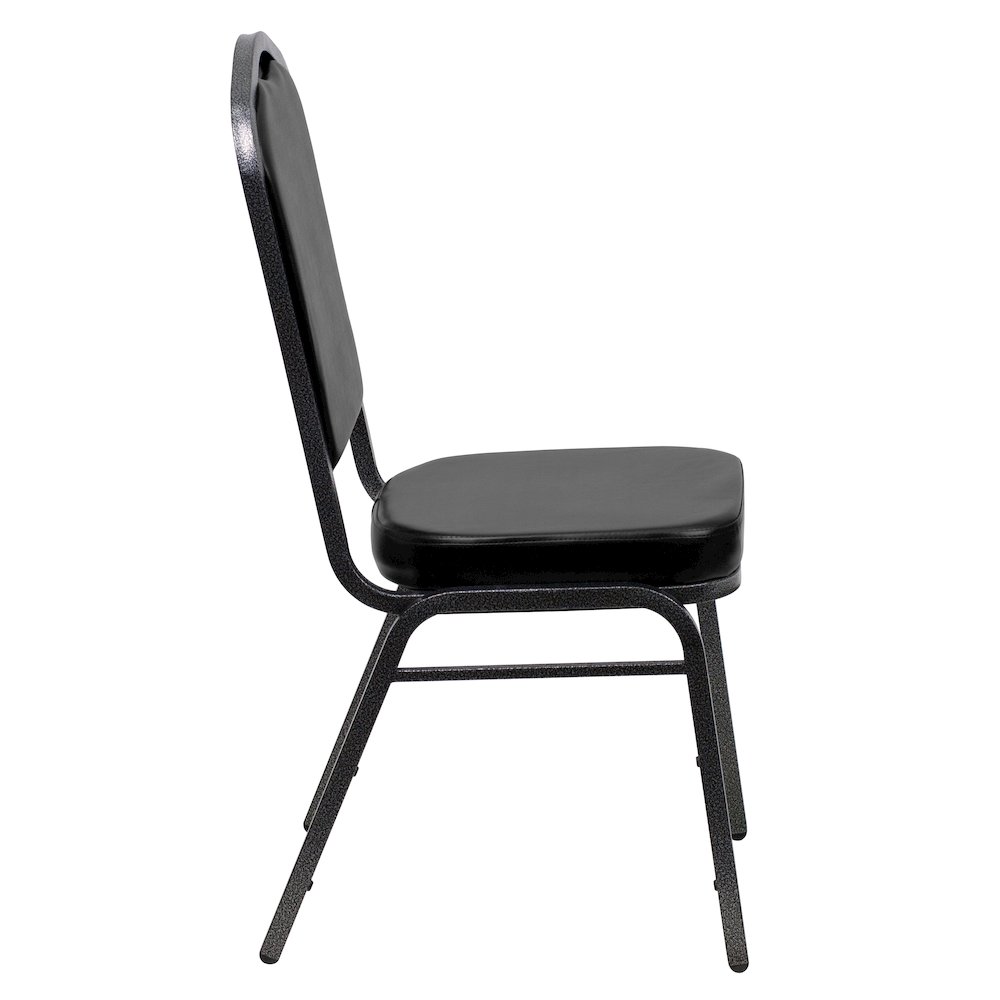 Crown Back Stacking Banquet Chair in Black Vinyl - Silver Vein Frame. Picture 9