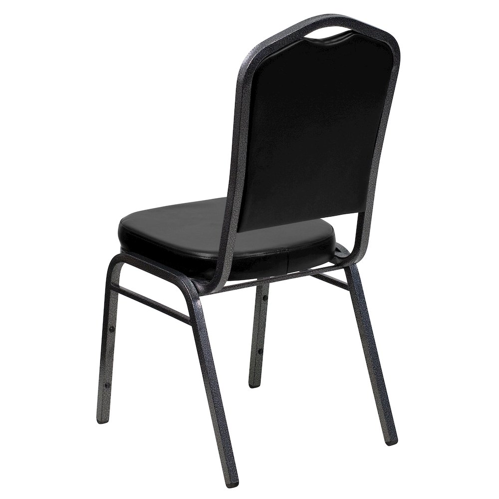 Crown Back Stacking Banquet Chair in Black Vinyl - Silver Vein Frame. Picture 7