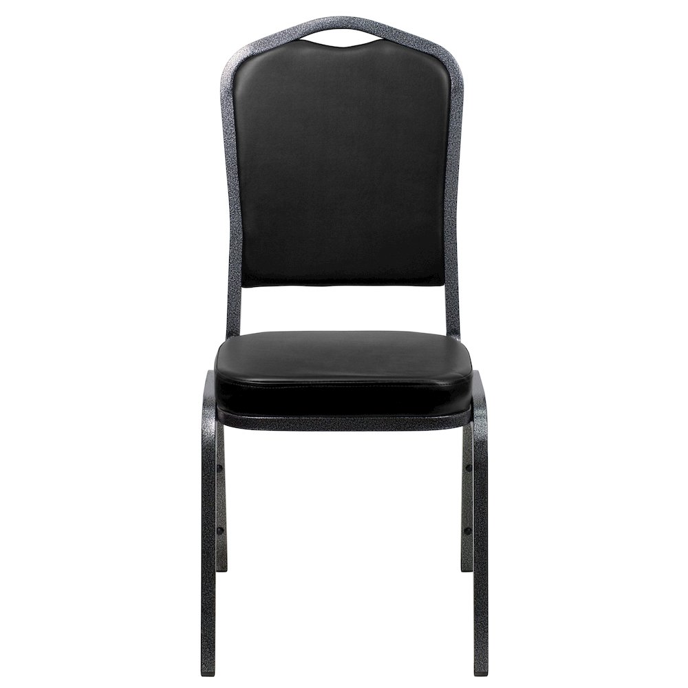 Crown Back Stacking Banquet Chair in Black Vinyl - Silver Vein Frame. Picture 10