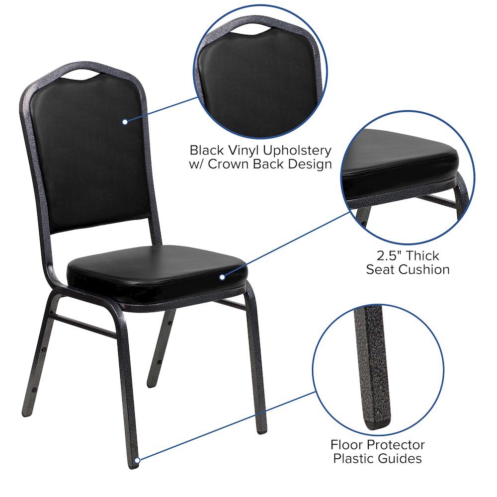 Crown Back Stacking Banquet Chair in Black Vinyl - Silver Vein Frame. Picture 5