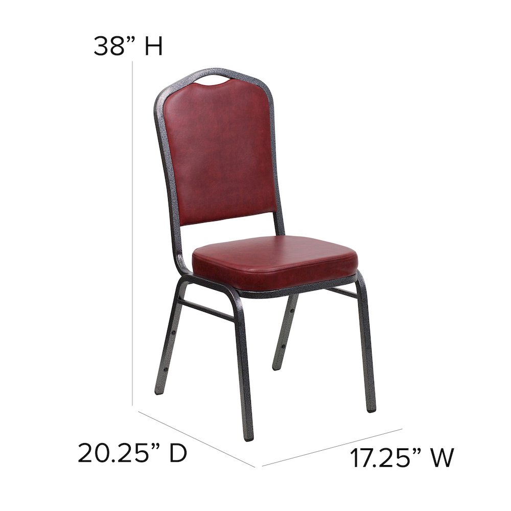 Crown Back Stacking Banquet Chair in Burgundy Vinyl - Silver Vein Frame. Picture 6