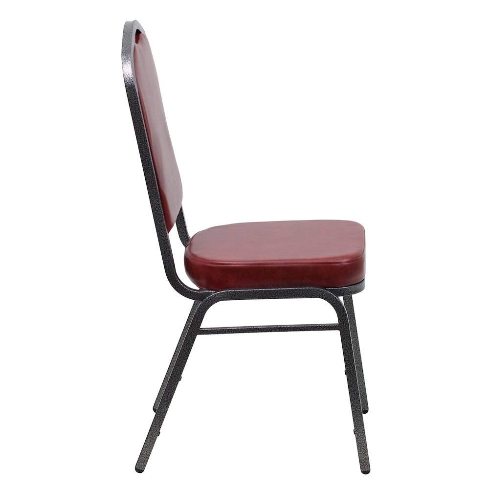 Crown Back Stacking Banquet Chair in Burgundy Vinyl - Silver Vein Frame. Picture 9