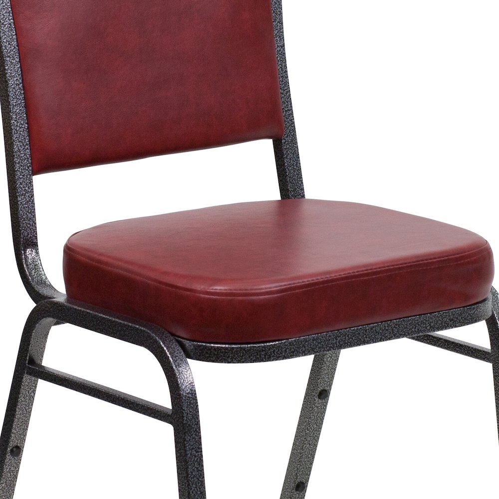 Crown Back Stacking Banquet Chair in Burgundy Vinyl - Silver Vein Frame. Picture 13