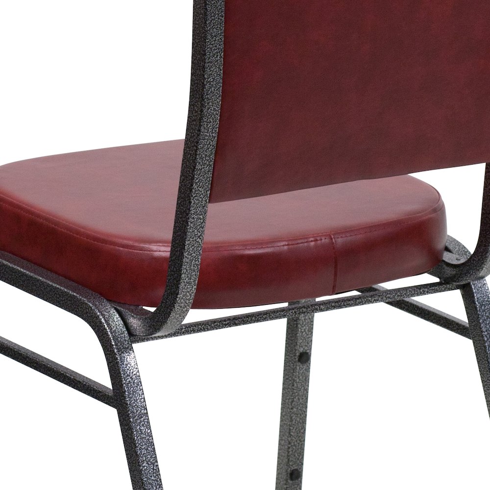Crown Back Stacking Banquet Chair in Burgundy Vinyl - Silver Vein Frame. Picture 12