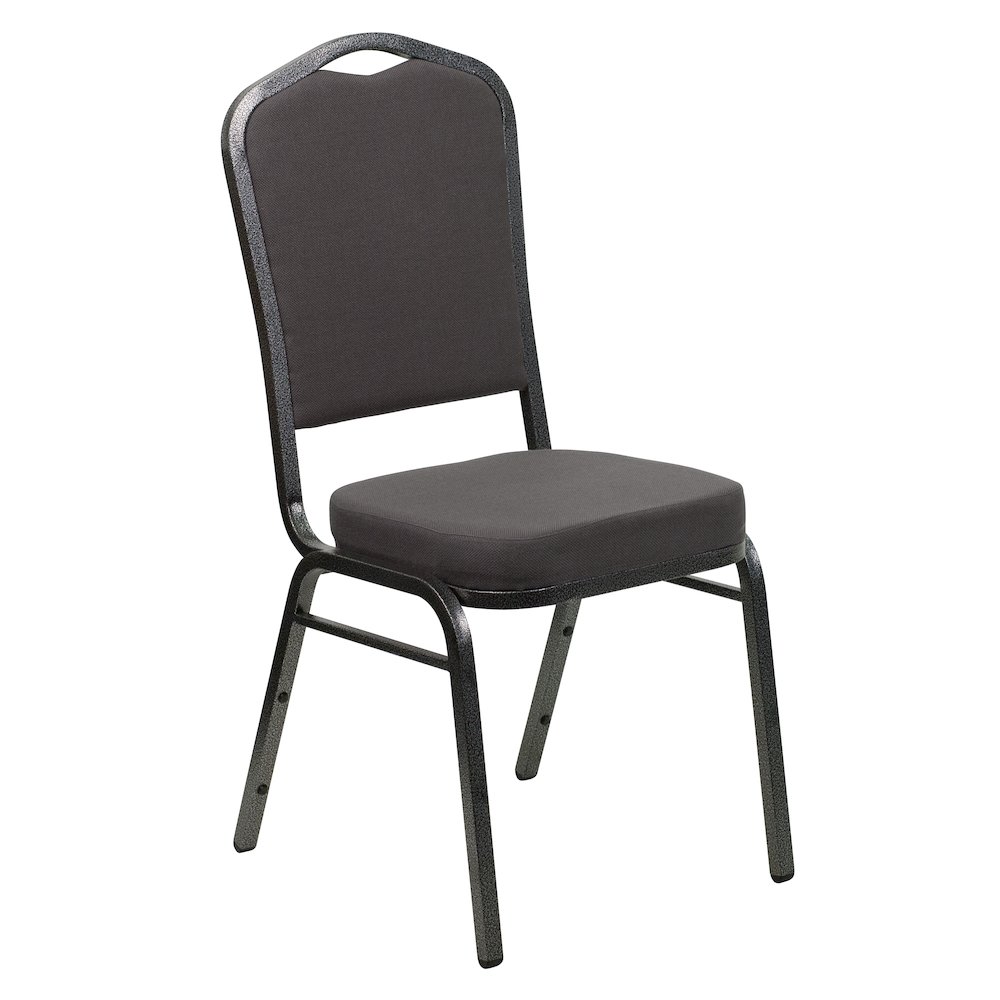 Crown Back Stacking Banquet Chair in Gray Fabric - Silver Vein Frame. Picture 1