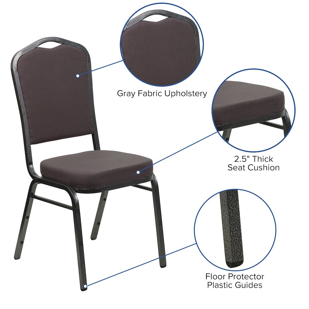 Crown Back Stacking Banquet Chair in Gray Fabric - Silver Vein Frame. Picture 5
