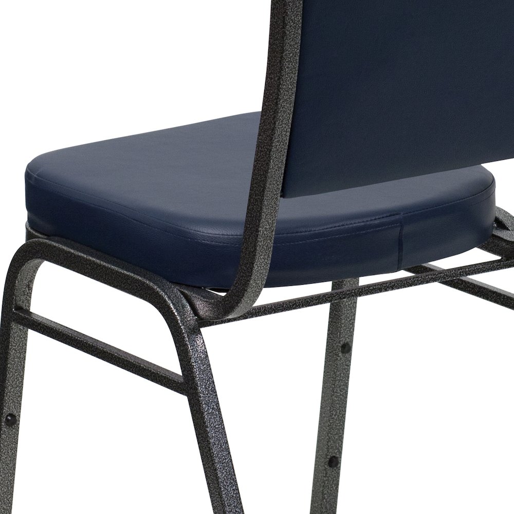 Crown Back Stacking Banquet Chair in Navy Vinyl - Silver Vein Frame. Picture 11