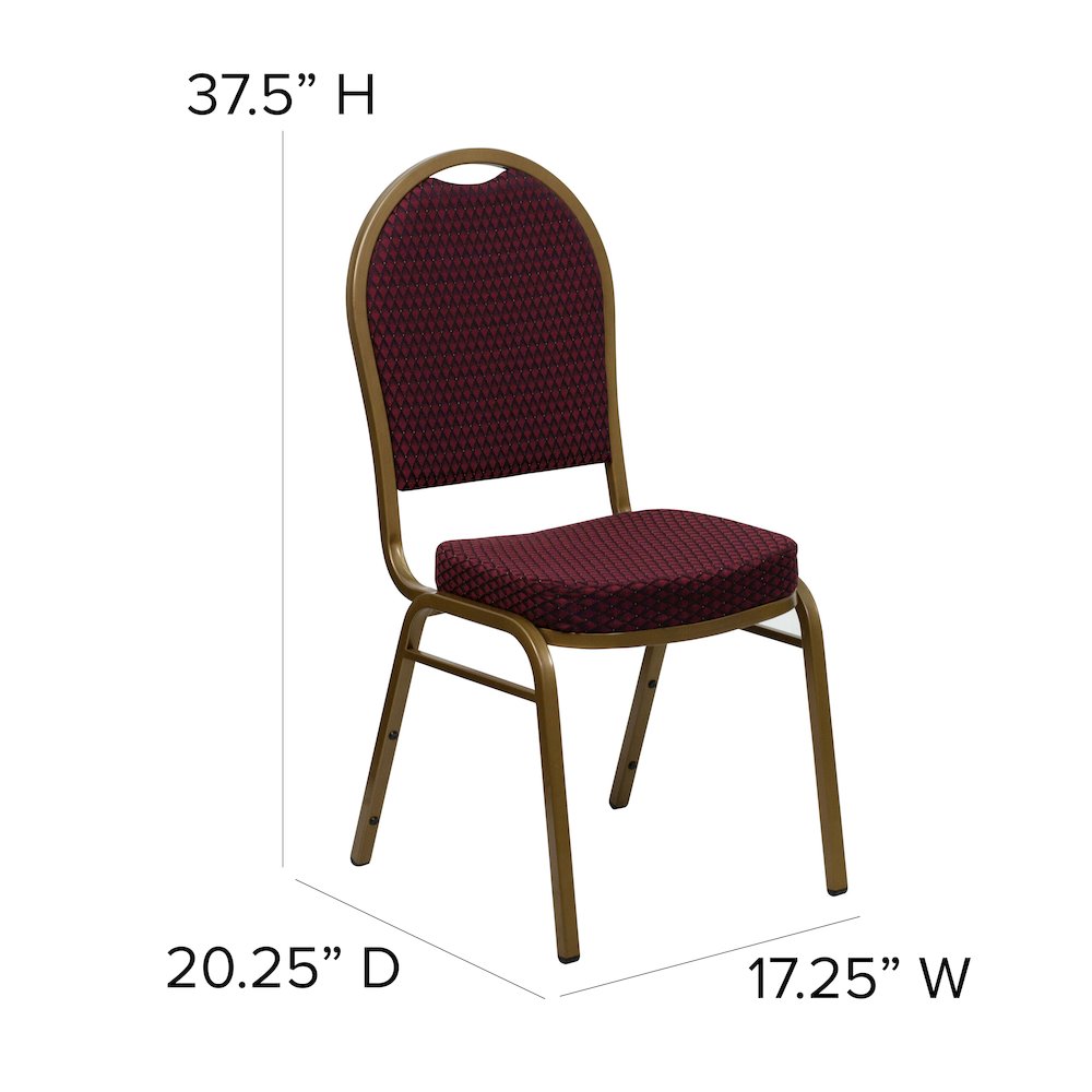 Dome Back Stacking Banquet Chair in Burgundy Patterned Fabric - Gold Frame. Picture 6