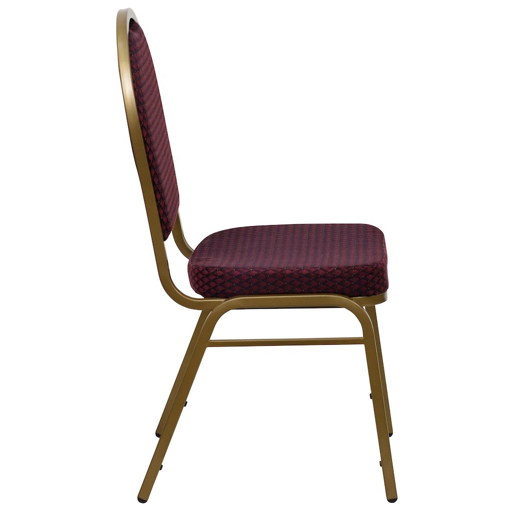 Dome Back Stacking Banquet Chair in Burgundy Patterned Fabric - Gold Frame. Picture 9
