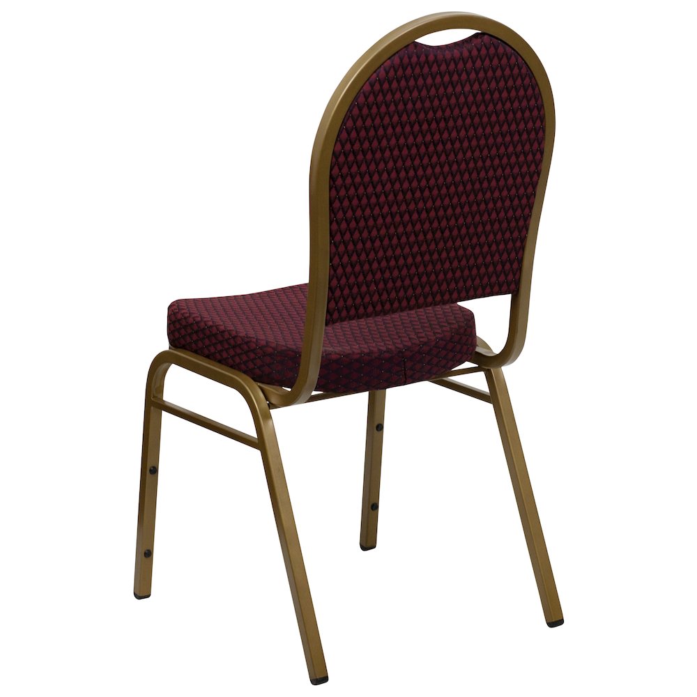 Dome Back Stacking Banquet Chair in Burgundy Patterned Fabric - Gold Frame. Picture 7