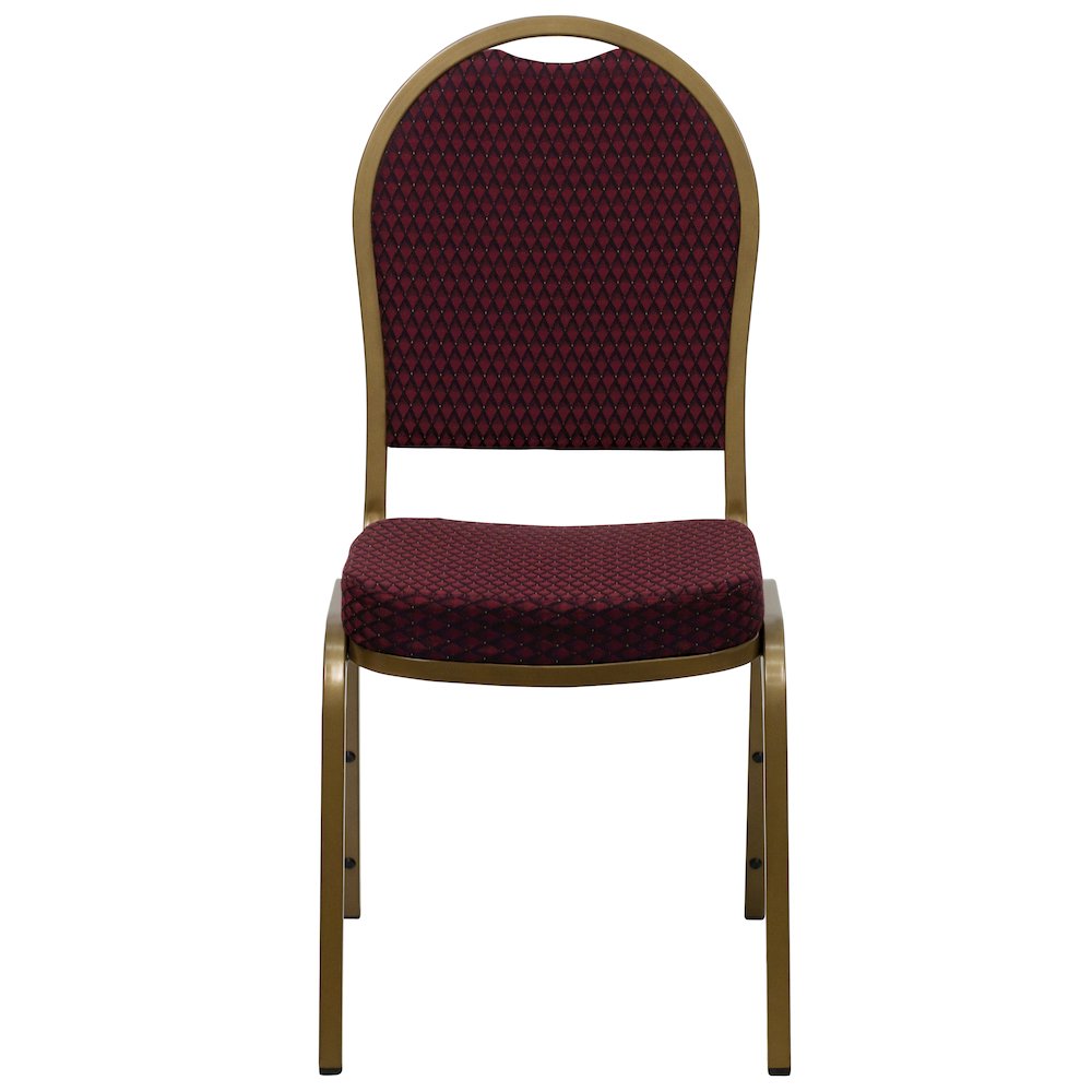 Dome Back Stacking Banquet Chair in Burgundy Patterned Fabric - Gold Frame. Picture 10