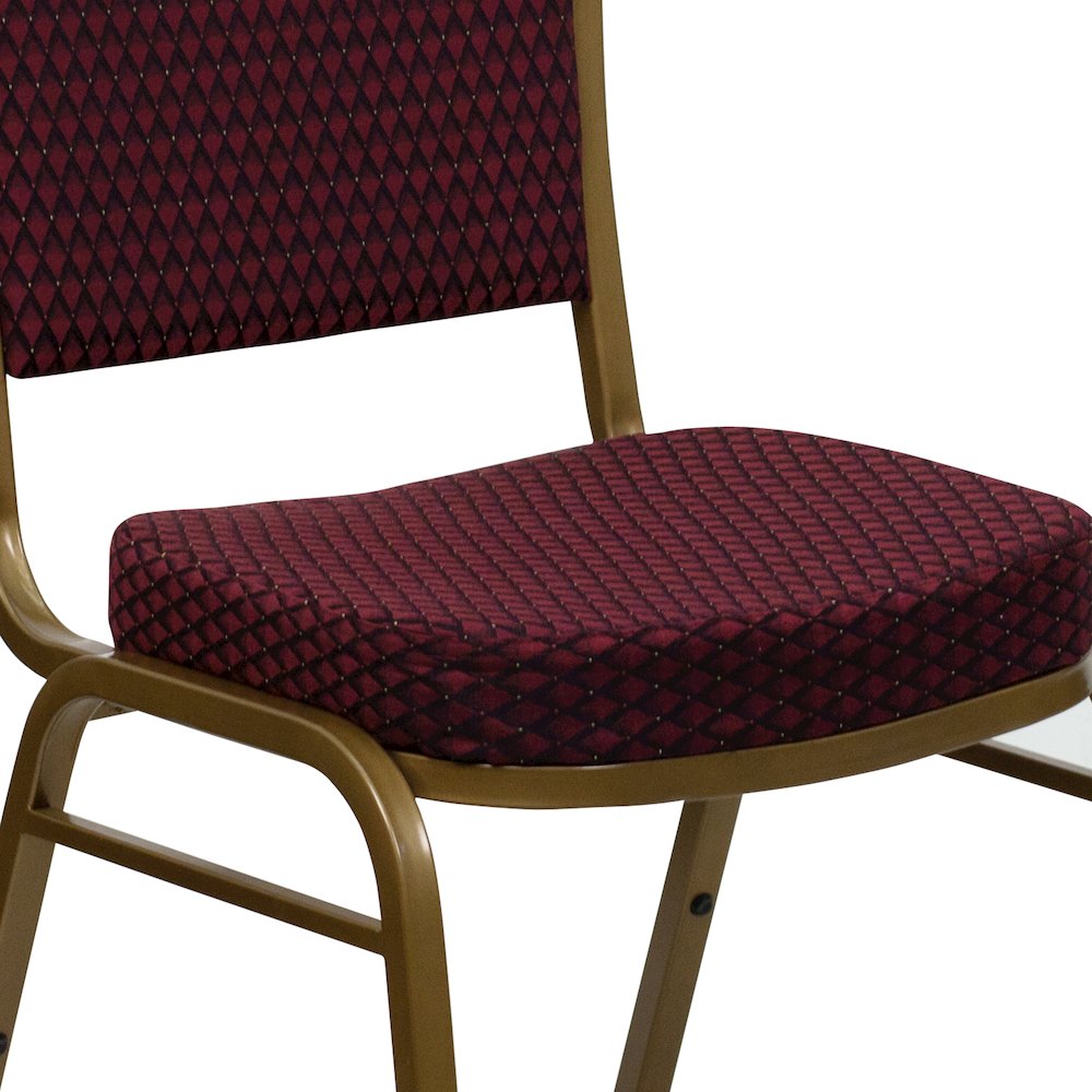 Dome Back Stacking Banquet Chair in Burgundy Patterned Fabric - Gold Frame. Picture 12
