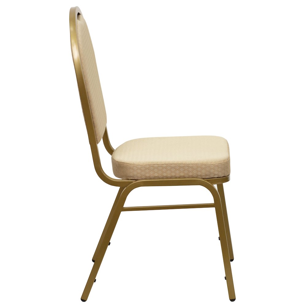Dome Back Stacking Banquet Chair in Beige Patterned Fabric - Gold Frame. Picture 9