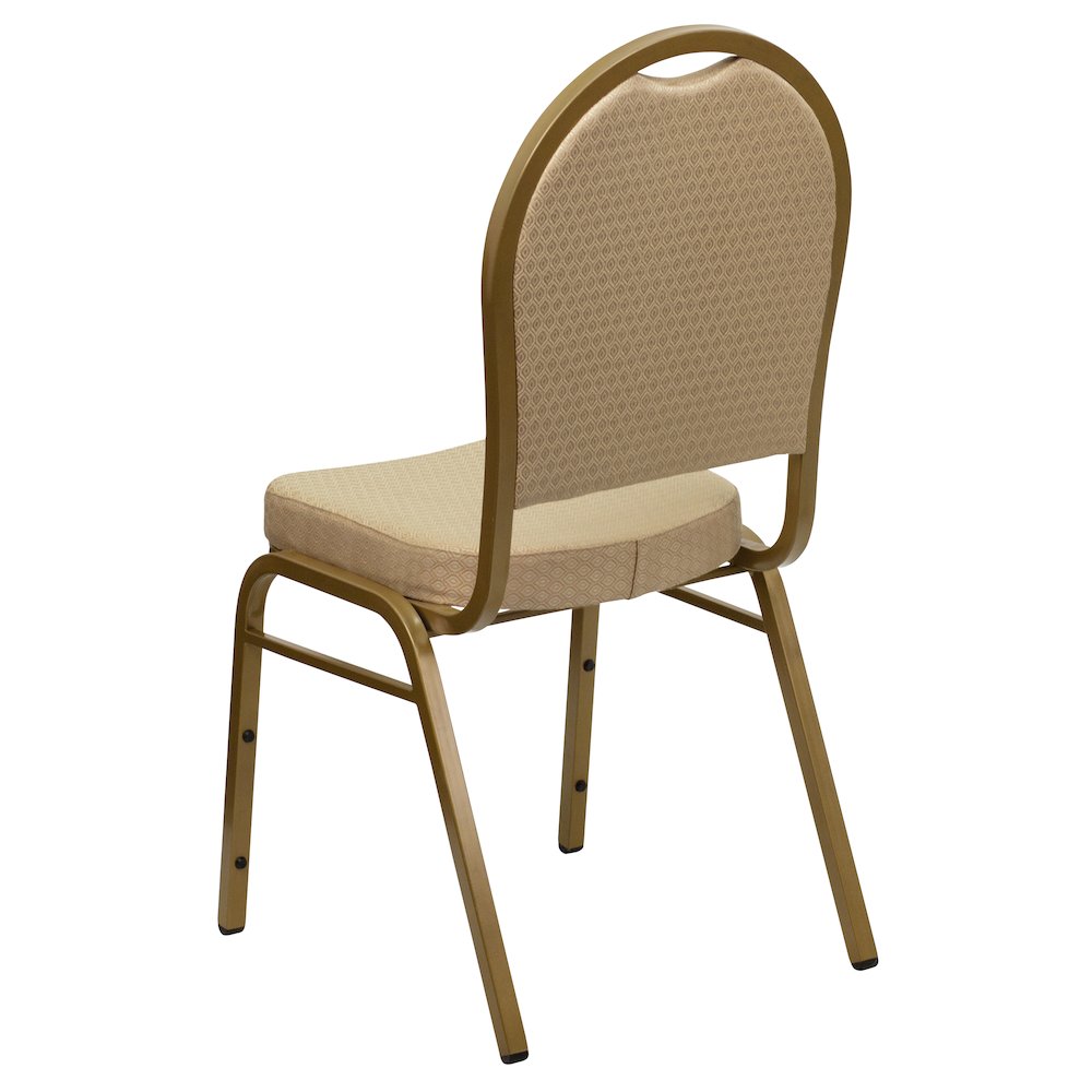 Dome Back Stacking Banquet Chair in Beige Patterned Fabric - Gold Frame. Picture 7