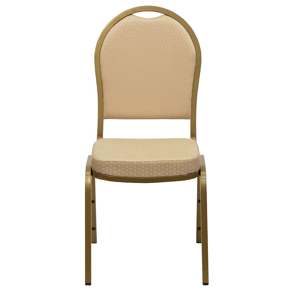 Dome Back Stacking Banquet Chair in Beige Patterned Fabric - Gold Frame. Picture 10