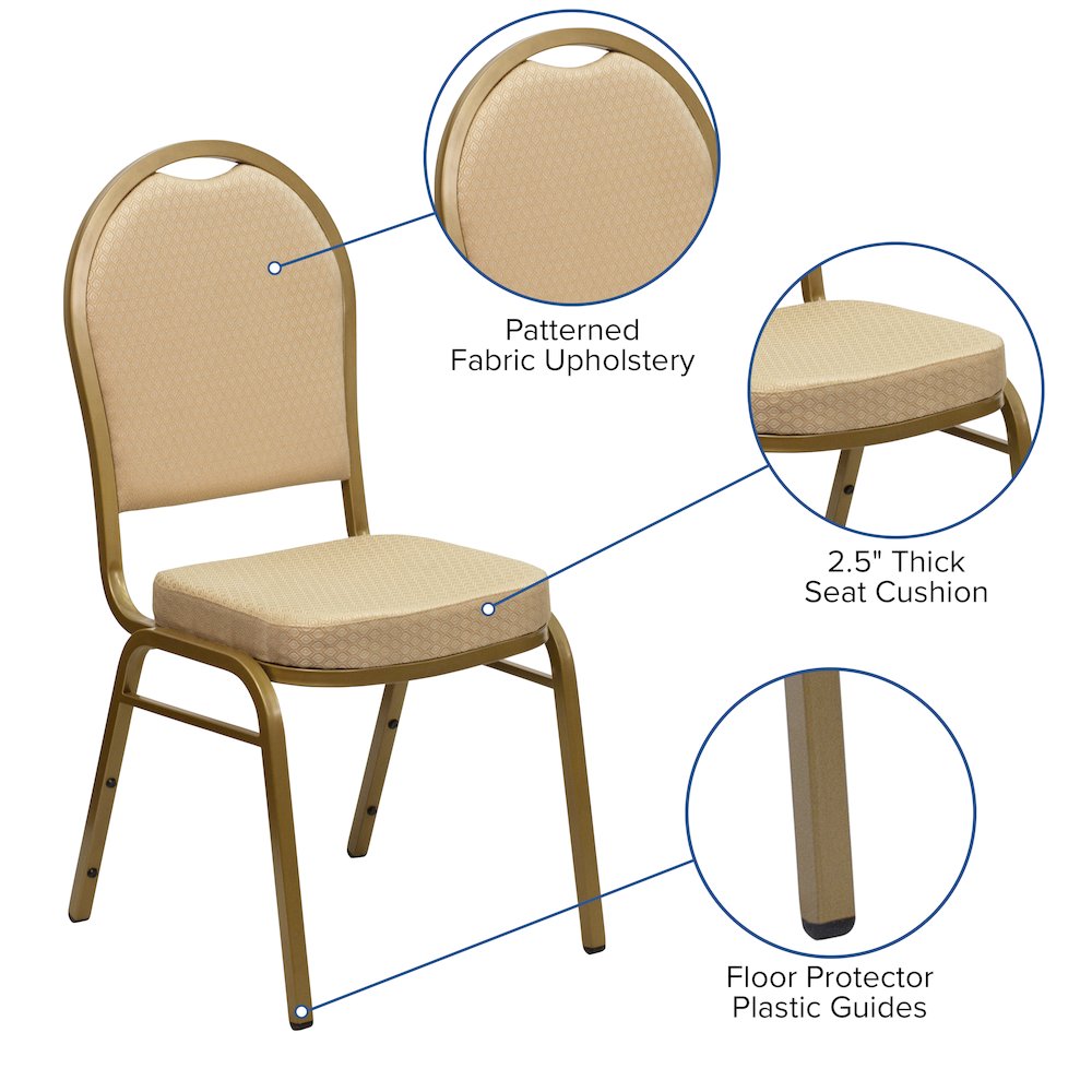 Dome Back Stacking Banquet Chair in Beige Patterned Fabric - Gold Frame. Picture 5