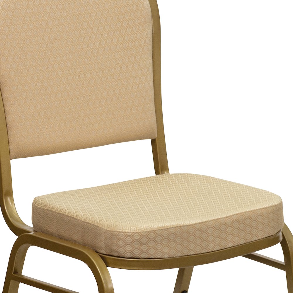 Dome Back Stacking Banquet Chair in Beige Patterned Fabric - Gold Frame. Picture 11
