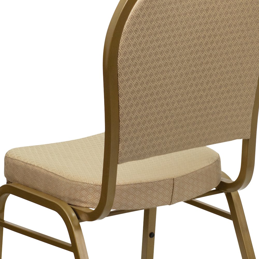 Dome Back Stacking Banquet Chair in Beige Patterned Fabric - Gold Frame. Picture 12