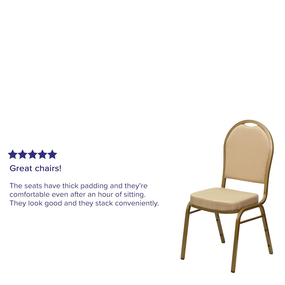 Dome Back Stacking Banquet Chair in Beige Patterned Fabric - Gold Frame. Picture 4