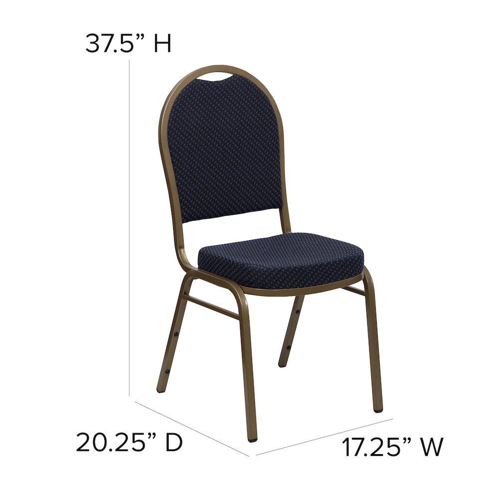 Dome Back Stacking Banquet Chair in Navy Patterned Fabric - Gold Frame. Picture 6