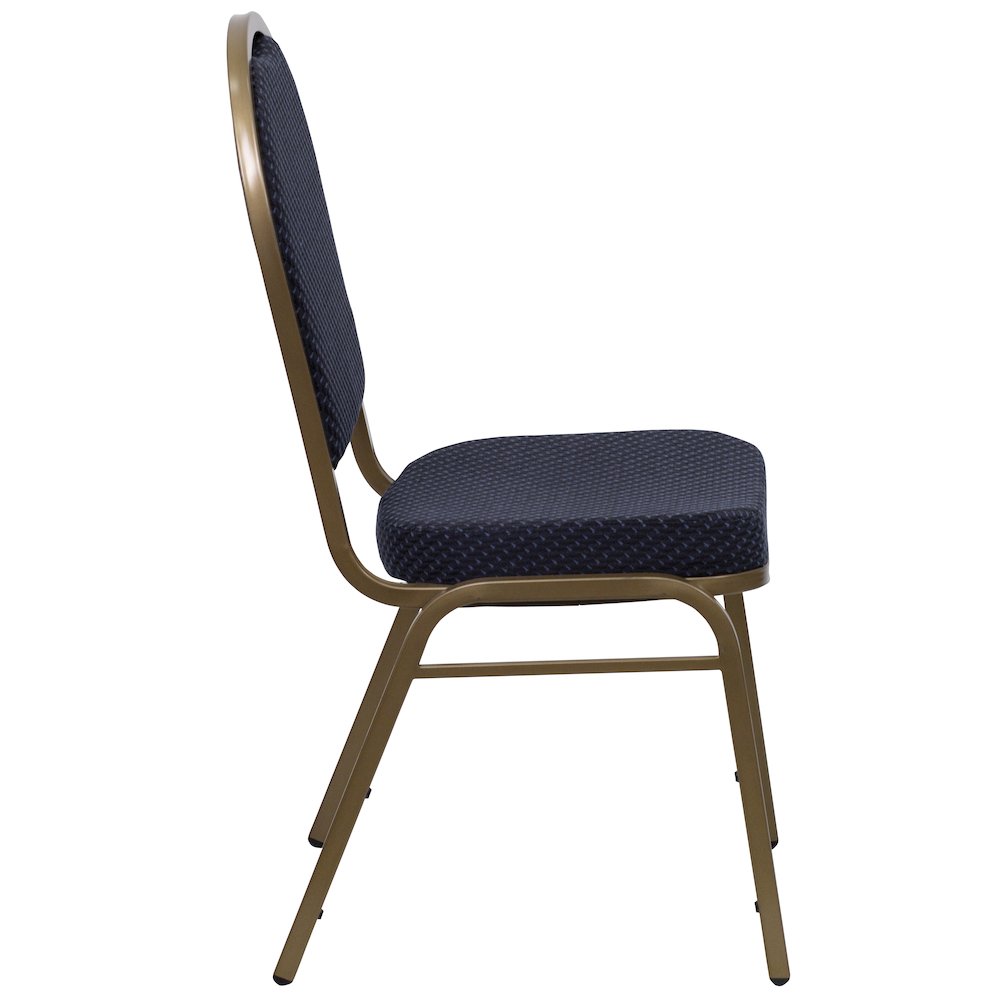 Dome Back Stacking Banquet Chair in Navy Patterned Fabric - Gold Frame. Picture 9