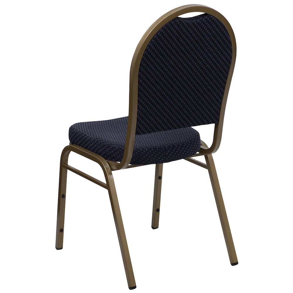 Dome Back Stacking Banquet Chair in Navy Patterned Fabric - Gold Frame. Picture 7