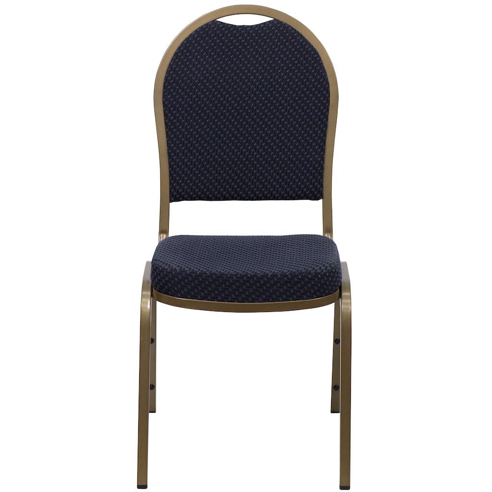 Dome Back Stacking Banquet Chair in Navy Patterned Fabric - Gold Frame. Picture 10