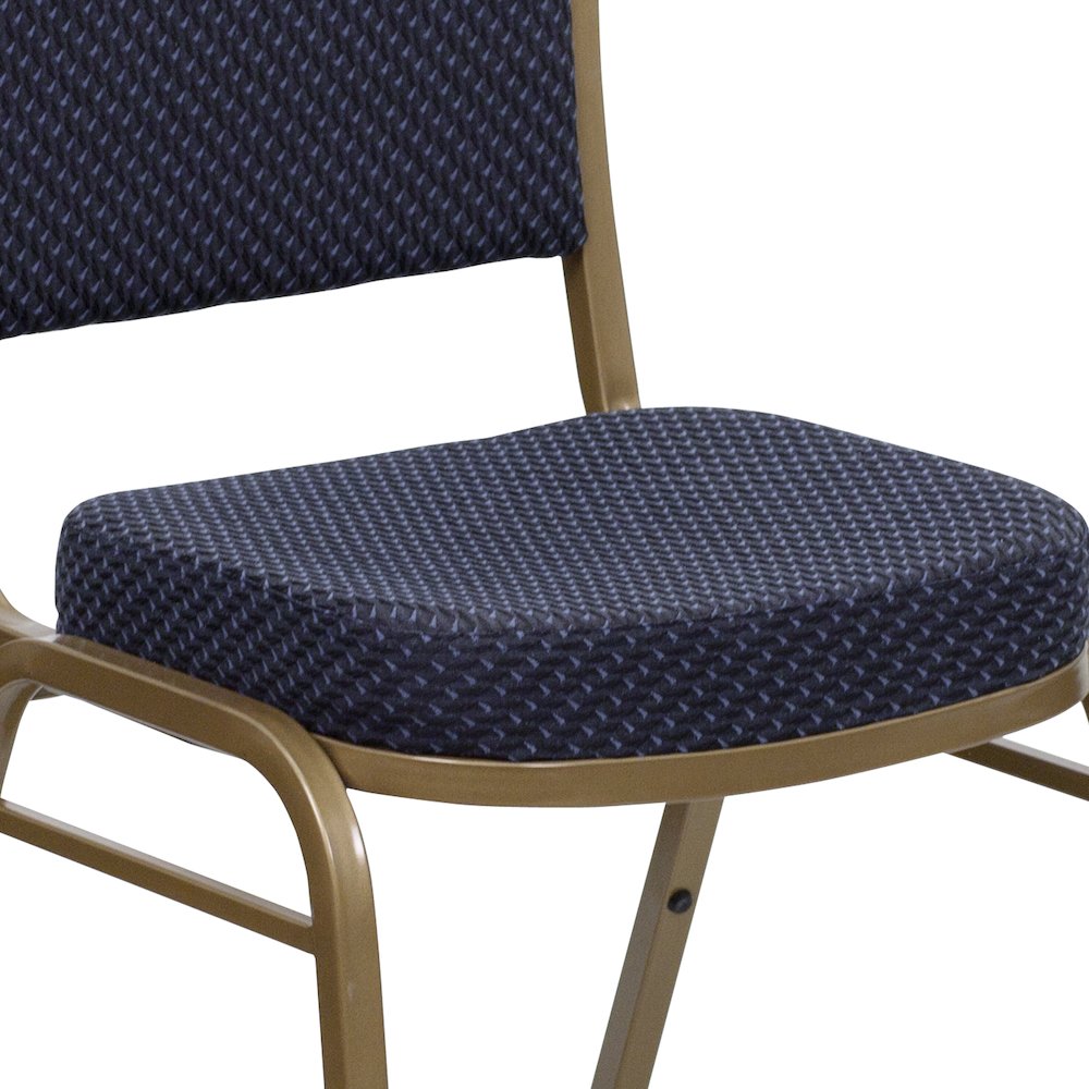 Dome Back Stacking Banquet Chair in Navy Patterned Fabric - Gold Frame. Picture 12
