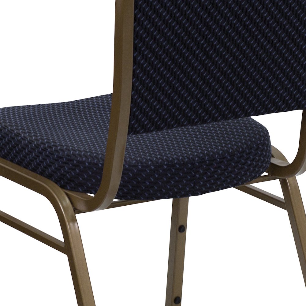 Dome Back Stacking Banquet Chair in Navy Patterned Fabric - Gold Frame. Picture 11