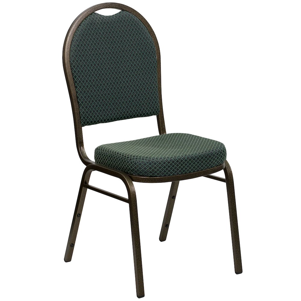 Dome Back Stacking Banquet Chair in Green Patterned Fabric - Gold Vein Frame. Picture 1