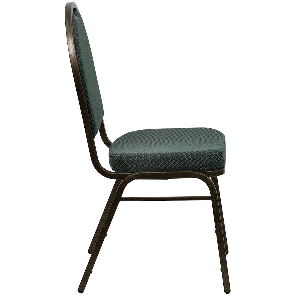 Dome Back Stacking Banquet Chair in Green Patterned Fabric - Gold Vein Frame. Picture 9