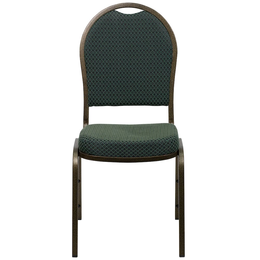 Dome Back Stacking Banquet Chair in Green Patterned Fabric - Gold Vein Frame. Picture 10